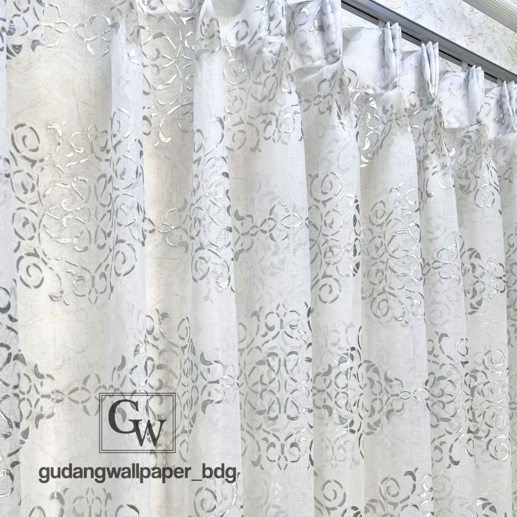 Vitrage Vitrase Gorden Premium Amora Klasik Bordir Turkey Motif Sulur Warna Putih  (1 PCS)