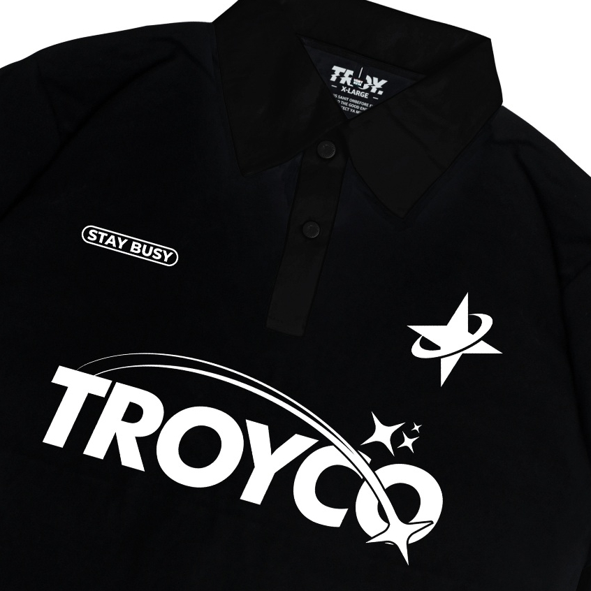 Troy Company Wangky Polo Shirt Full Black Falling Stars - Kaos Polo Hitam WKD 2986