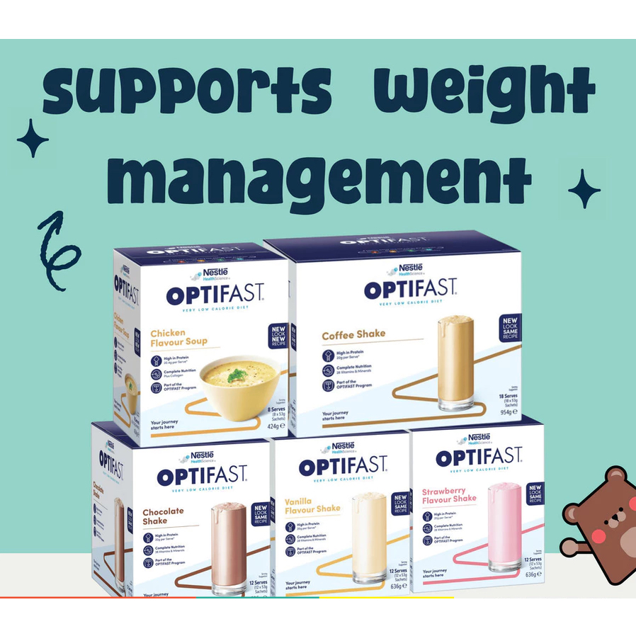 Nestle Optifast Very Low Calorie Diet Shake - Chocolate Vanilla Strawberry Coffee 12 x 53g