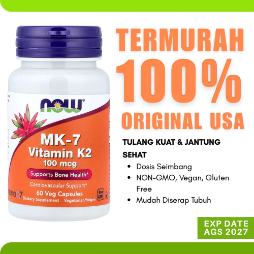 Vitamin Suplemen MK7 MK-7 VItamin K2 K-2 100mcg Now Foods 60 Veggie Kapsul