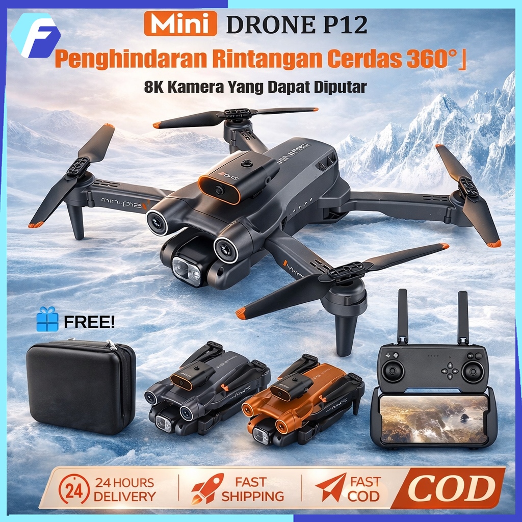 [COD] P12 PRO Drone Obstacle Avoidance + 4K HD Camera wide angle height keep RC drone Drone with Cam