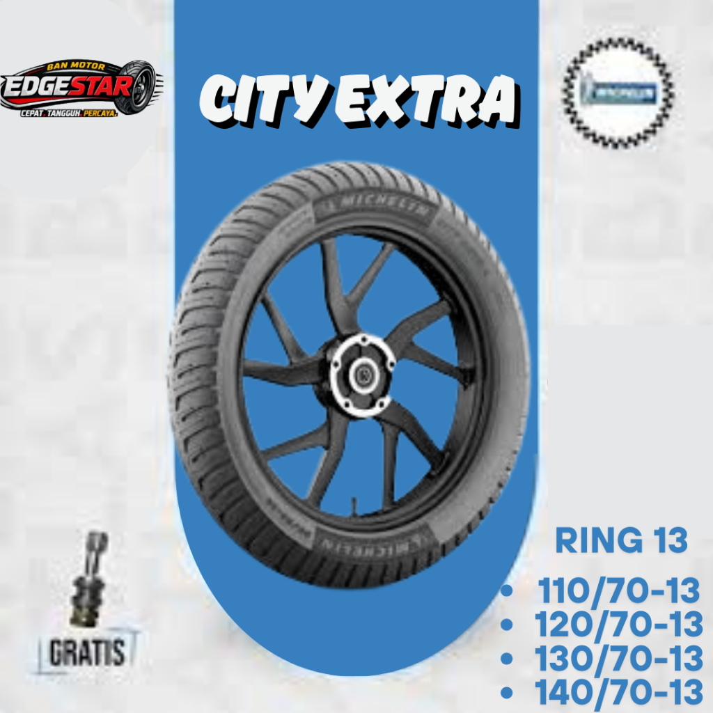 BAN MICHELIN RING 13 CITY EXTRA SATUAN/SEPASANG BAN TUBELES MOTOR MATIC NMAX