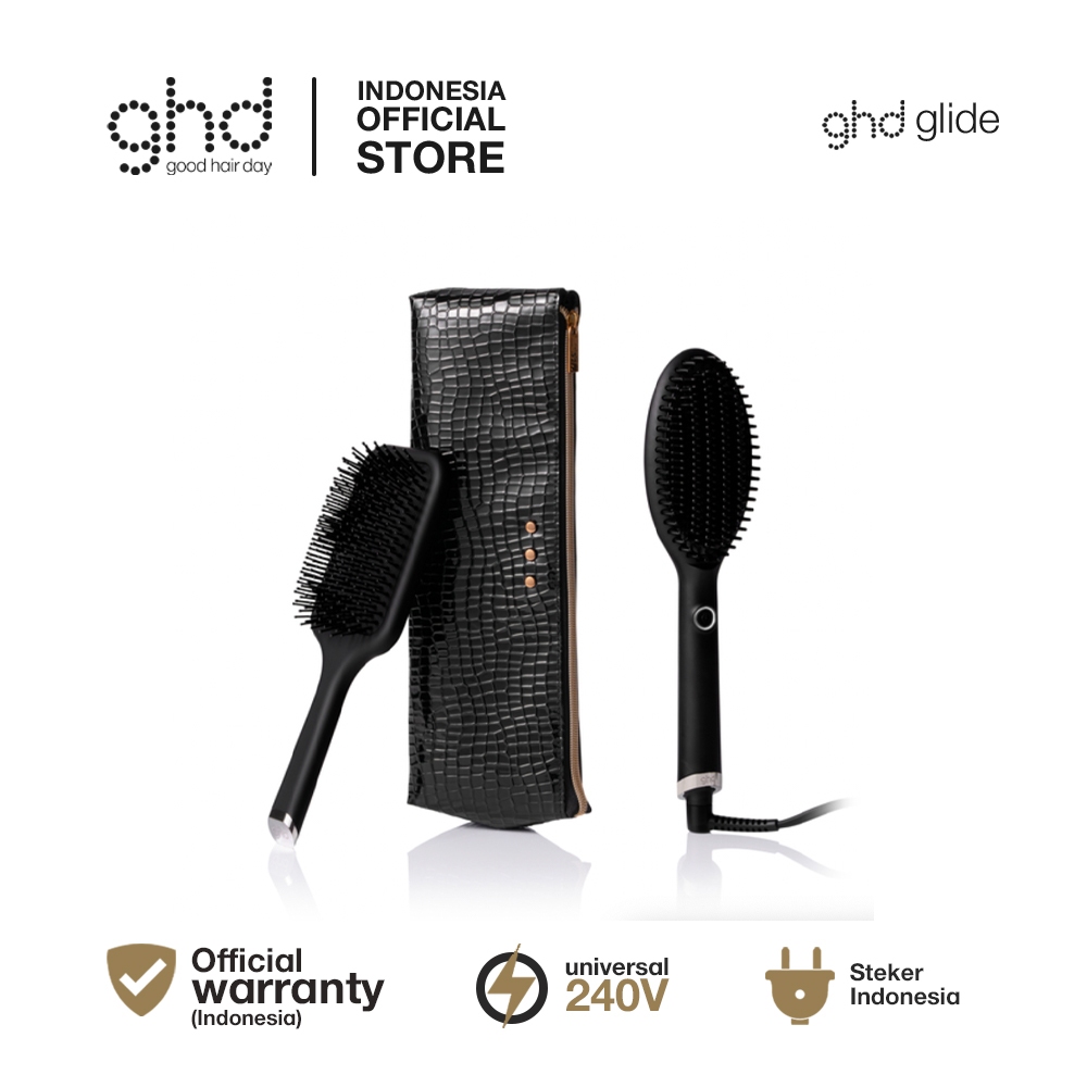 ghd Glide Hot Brush Straightener Gift Sets in Classic Black + Paddle Brush & Luxury Heatless Pouch