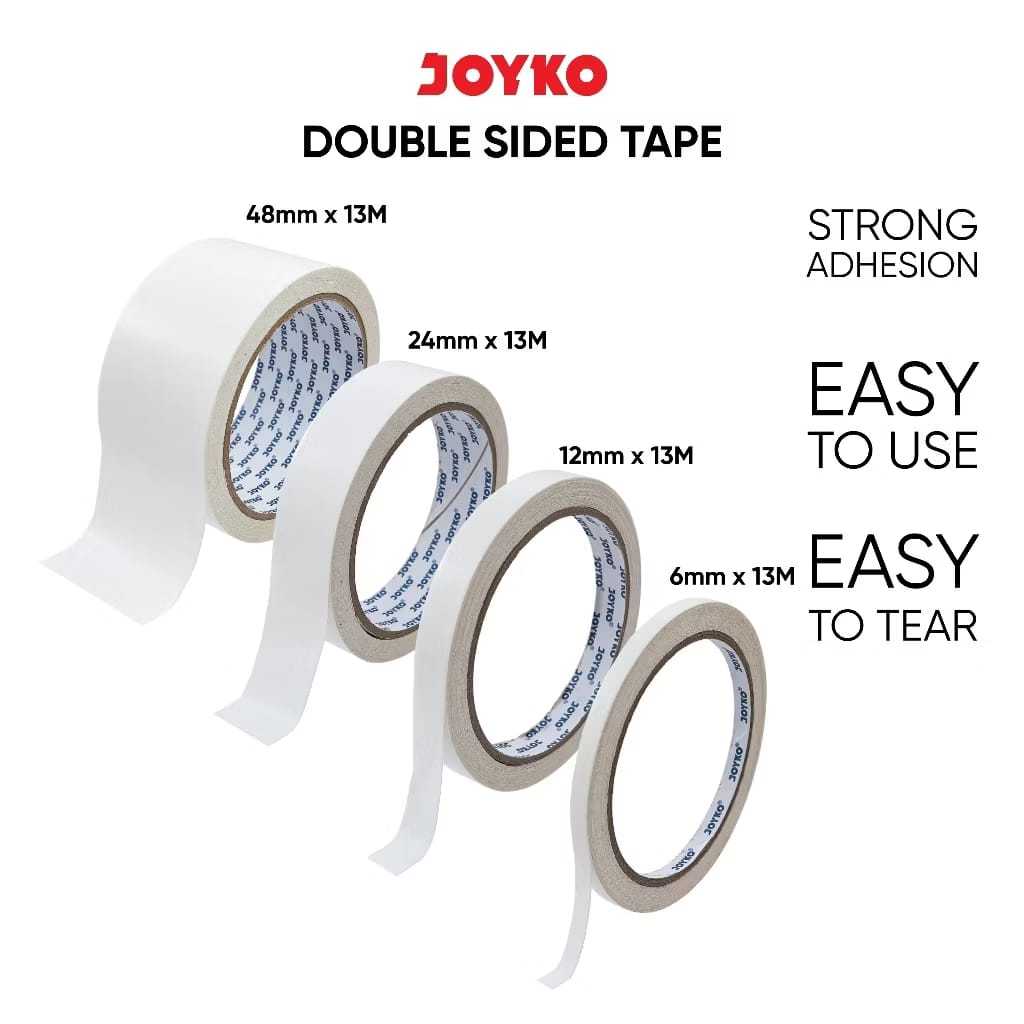 Double Tape Joyko / Double Tape Kecil Sedang Besar 13 meter/ Isolasi Bolak Balik / Double sided tape