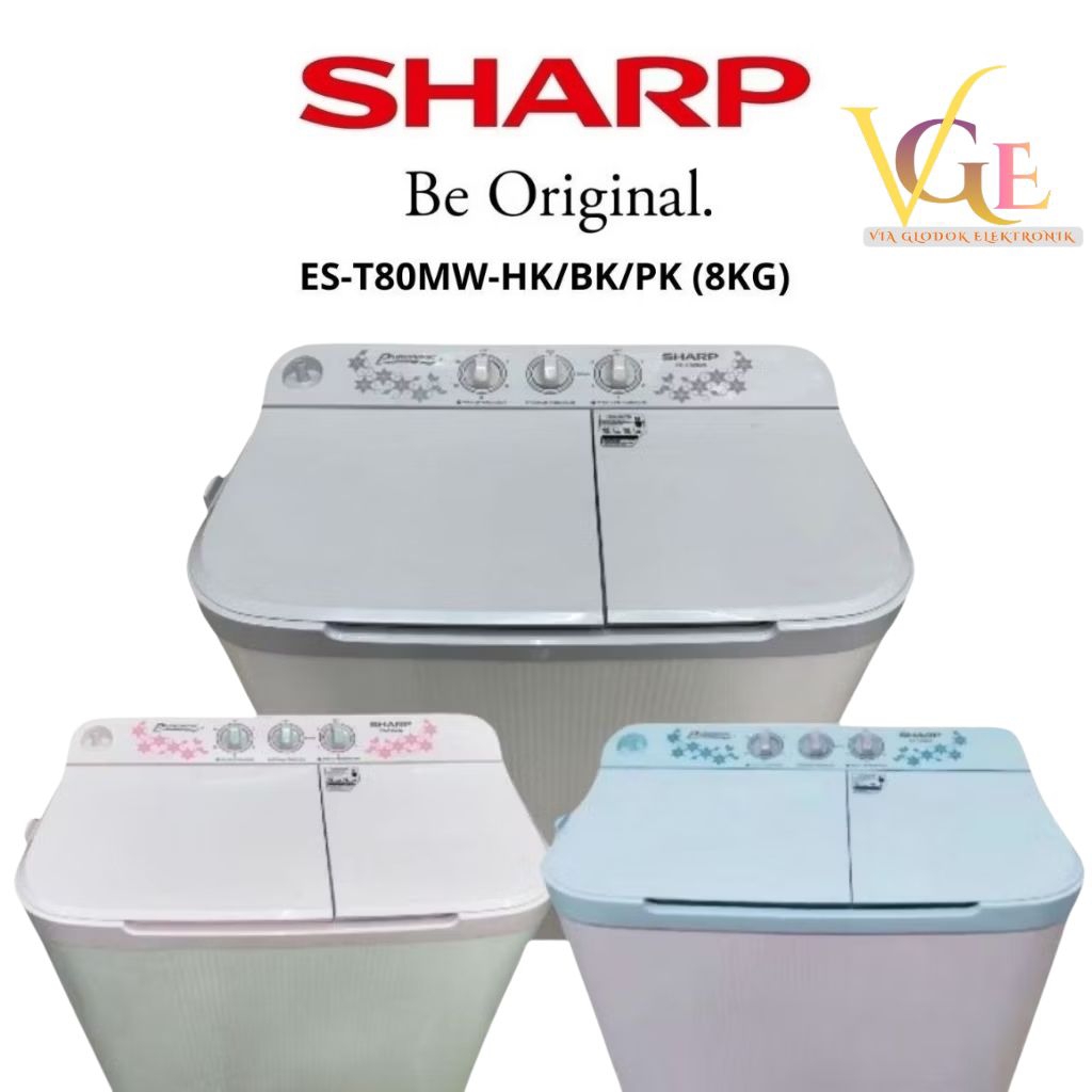 Mesin Cuci 2 Tabung SHARP ES-T 80MW PK/BK/HK Kapasitas 8KG