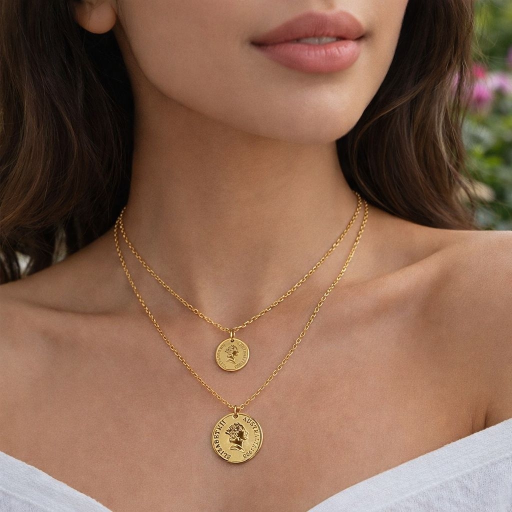 kalung titanium liontin koin doble