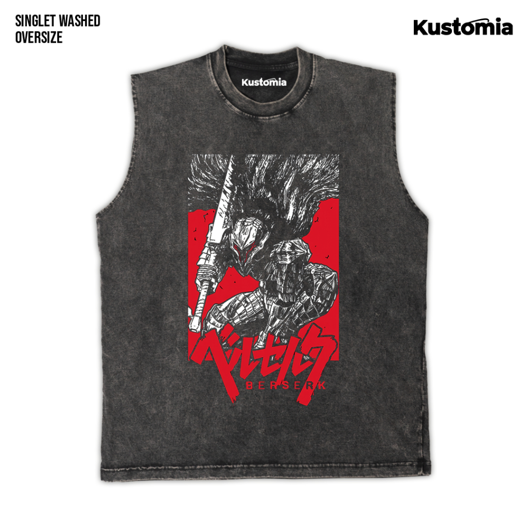 KUSTOMIA Singlet BERSERK Sleeveless Oversize Slimfit Washed Shirt | BERSERK-14
