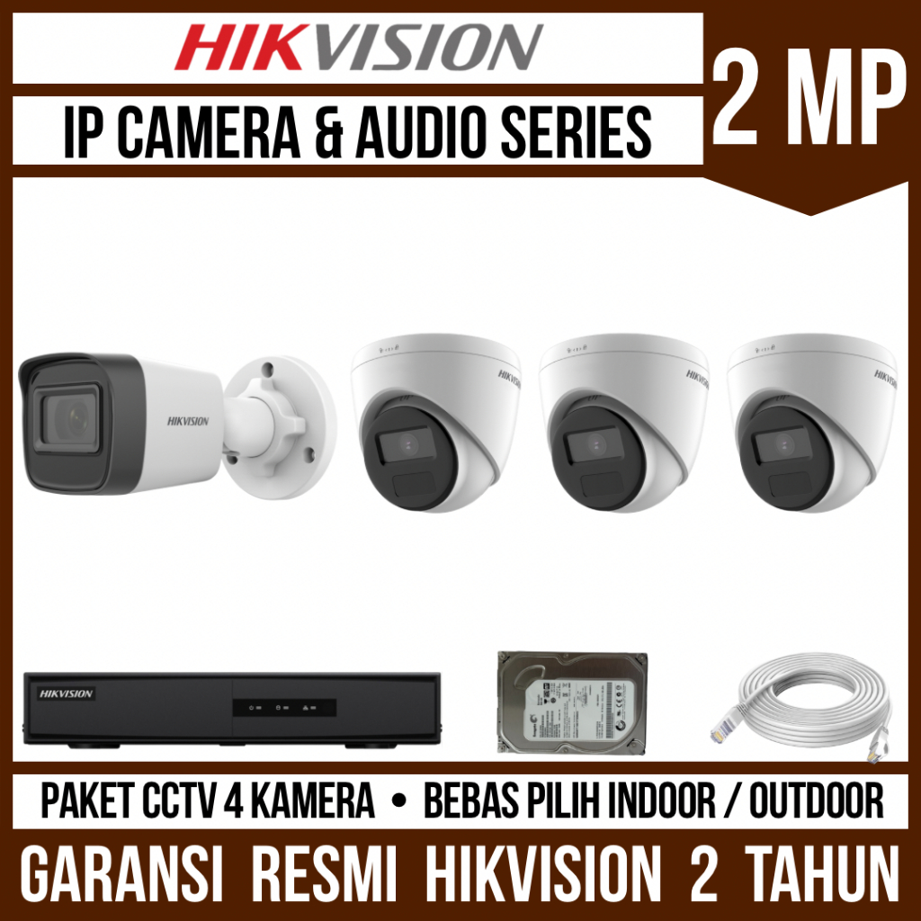 Paket CCTV Hikvision IP Camera 2MP 4 Channel 4 Kamera Audio Series IP Cam