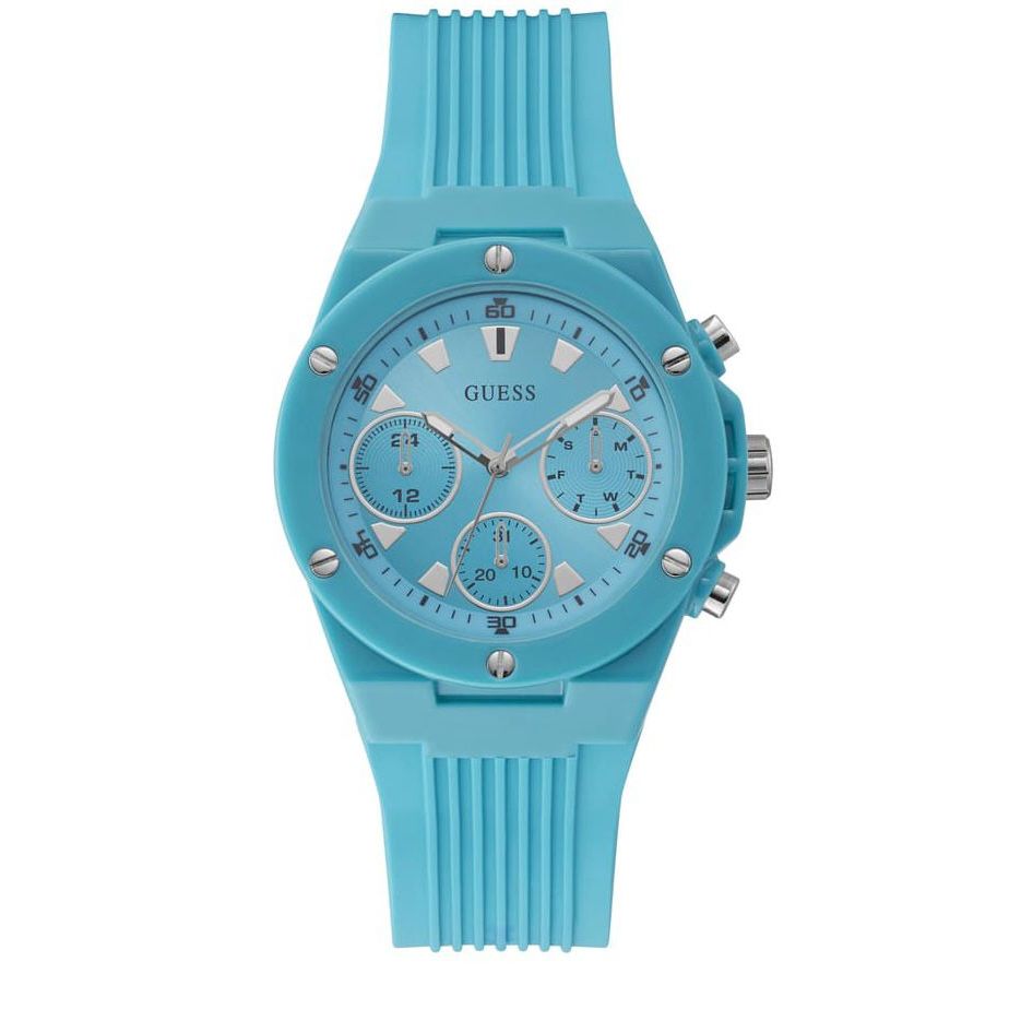 GUESS Ladies Blue Jam Tangan Wanita Rubber Chronograph Tali Karet Biru Stylish