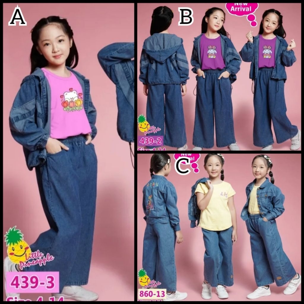 4-9th 439 860 Little Pineapple Baju Pakaian Set Setelan Anak Perempuan Celana Kulot Jeans
