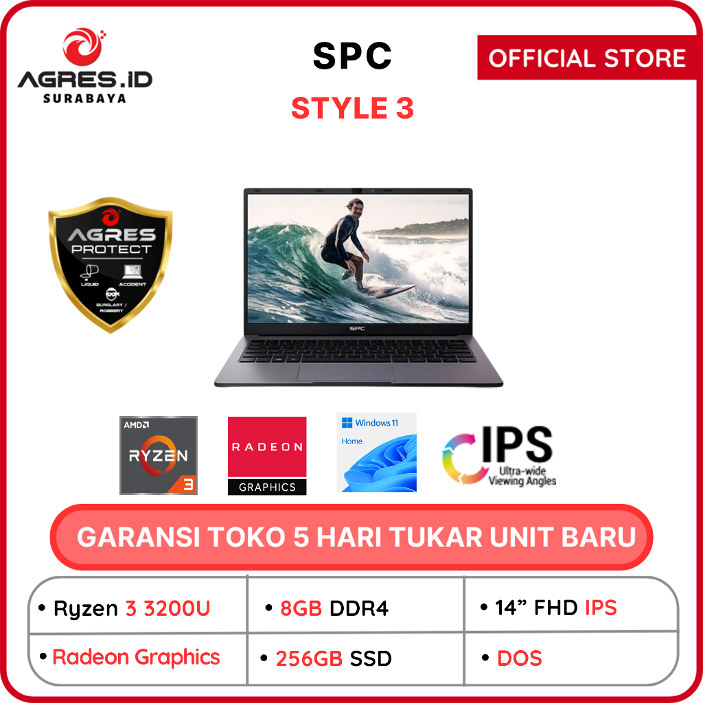 SPC STYLE 3 RYZEN 3 3200 8GB 256GB 14.0FHD IPS BLIT DOS