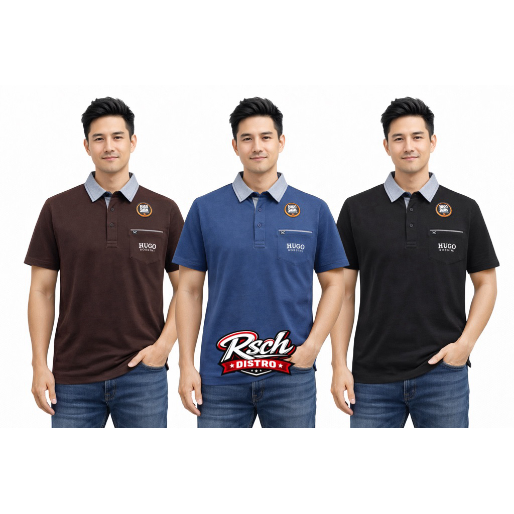 READY JUMBO BIG SIZE  Kaos Kerah Fashion Pria HUGO CLASS/ CRS 91 Original Combet Kombinasi Kerah Kan