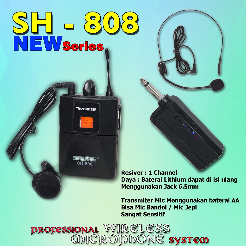 Mic Wireless SH 808 / Mic Bandol + Clip On SH-808 / Mic Jepit SH-808 Charger