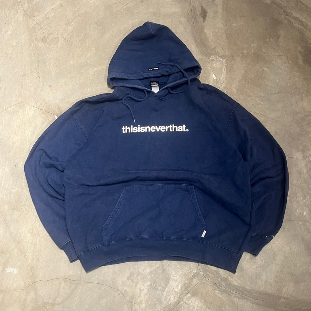 This is never that script logo navy hoodie