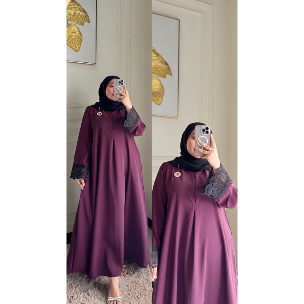 abaya arsyila / abaya tangan brokat mewah simple/ abaya polos tangan renda brokat/ abaya lebaran jum