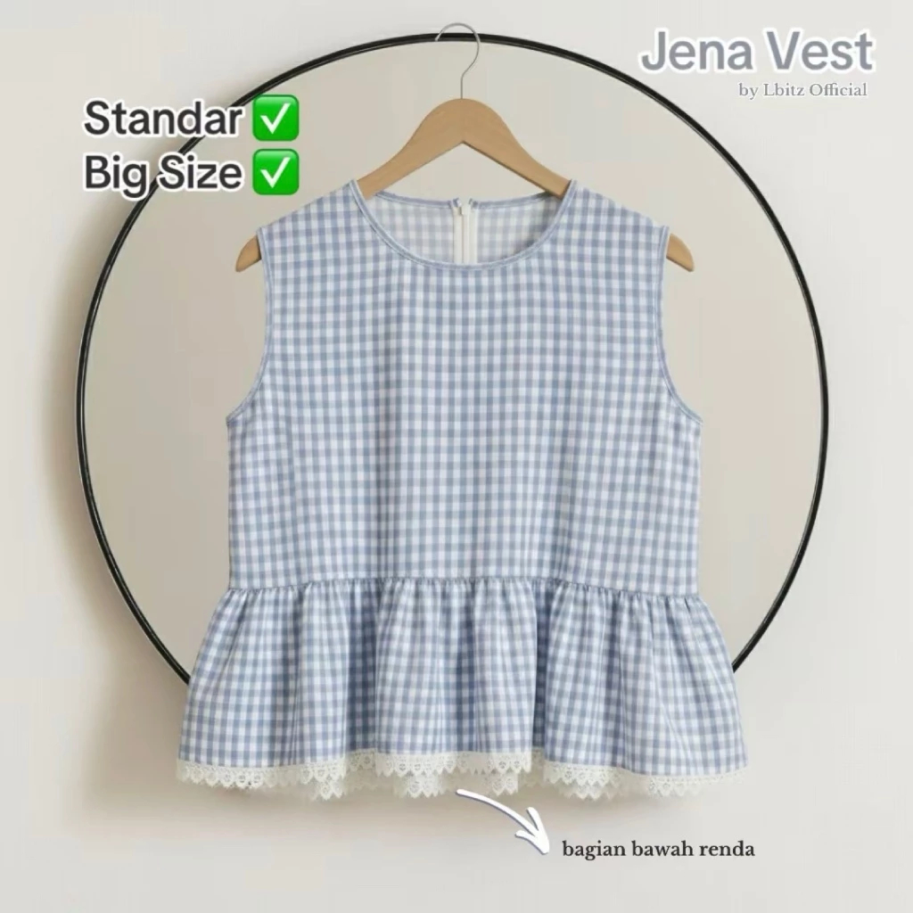 Rompi Vest Inner Renda Atasan Wanita Peplum Blouse Katun Stripe Korea