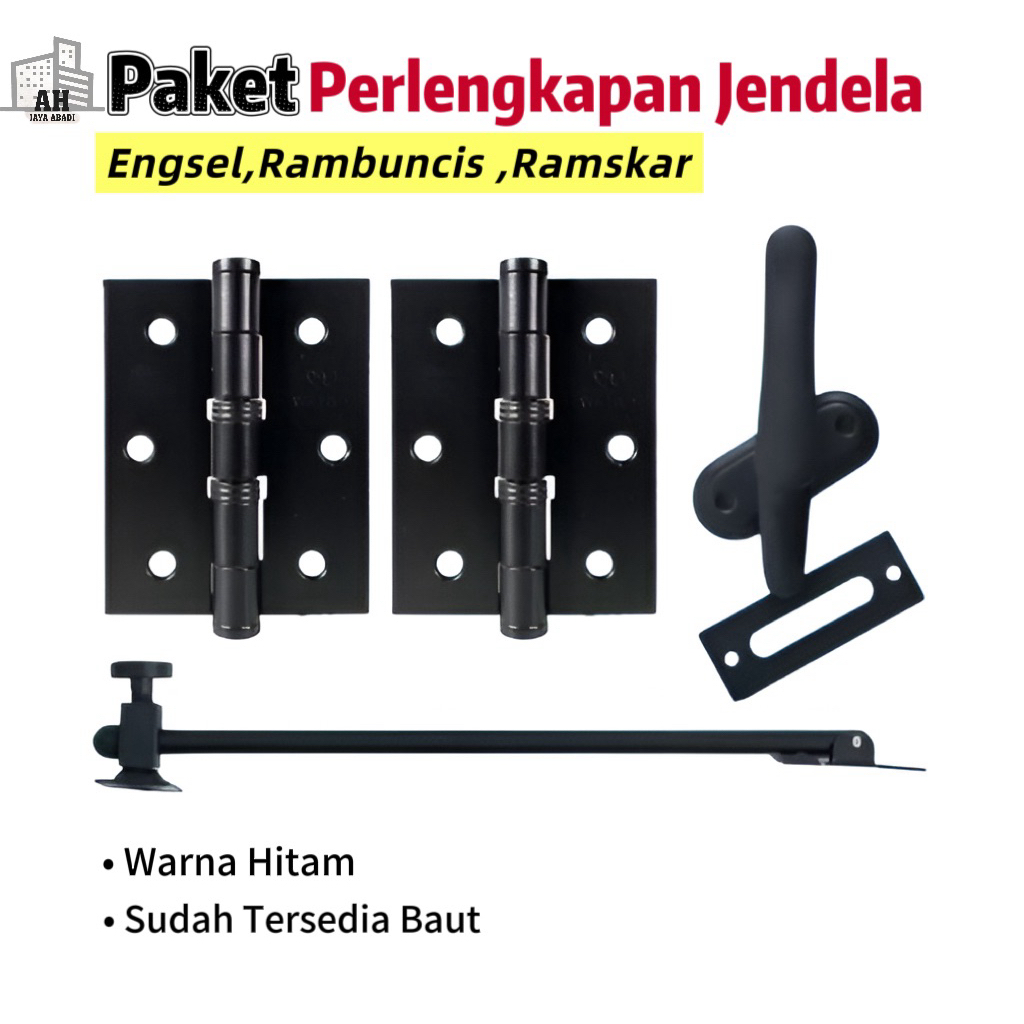 Perlengkapan Jendela Kayu Alumunium Set / Paket Komplit Jendela / Hak Angin , Slot Kunci dan Ramskar