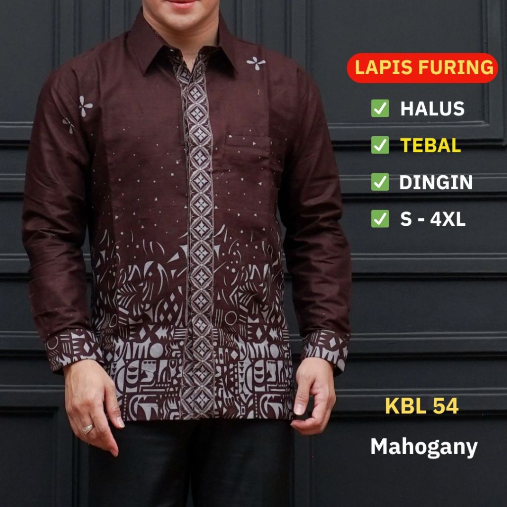 Batik Pria Lengan Panjang Lapis Furing Standar & Jumbo Katun Warna Mahogany Batik Ambari KBL 54