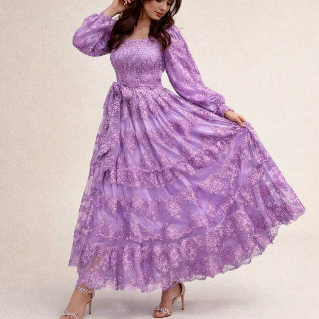 tile bordir lilac dress princess