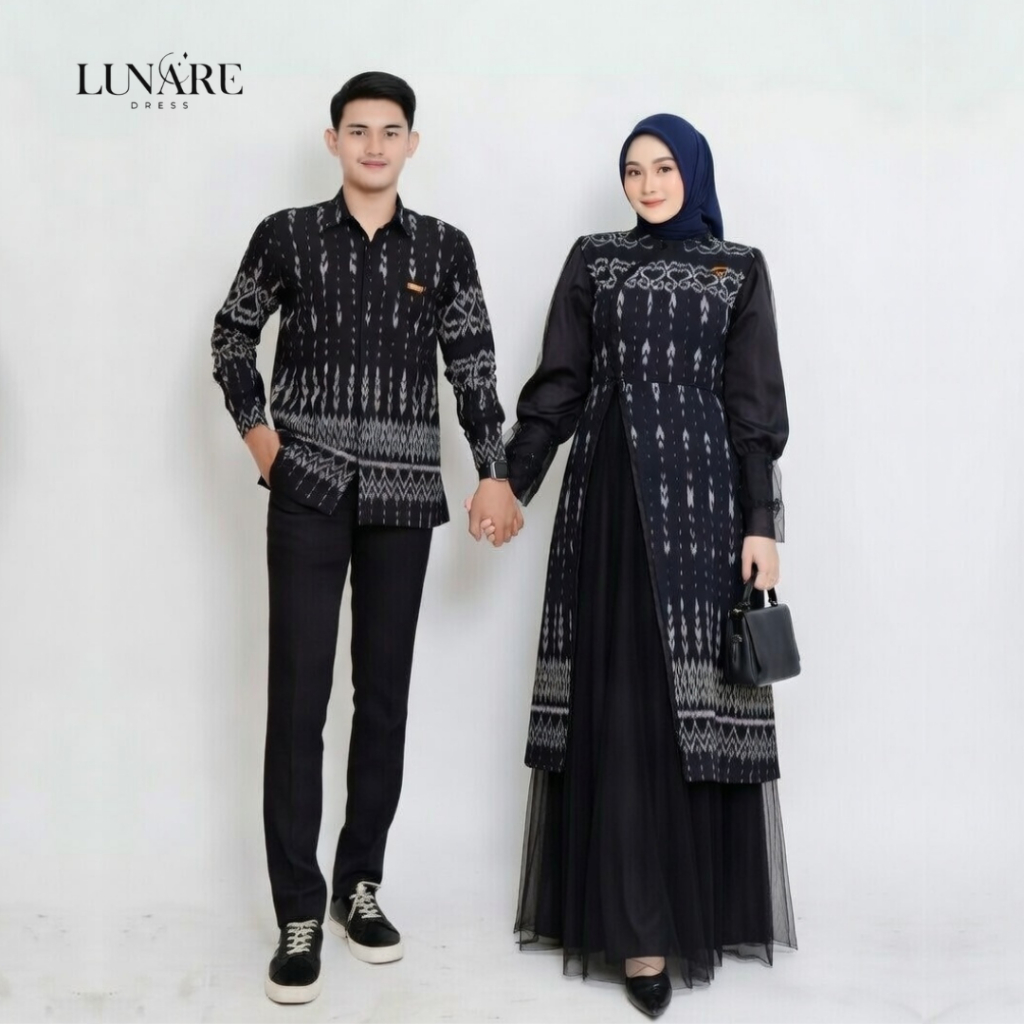 LUNARE - Set Pakaian Tenun Couple Etnik Hana Dress Wanita Remaja Terbaru Gamis Jenar Tenun Kondangan