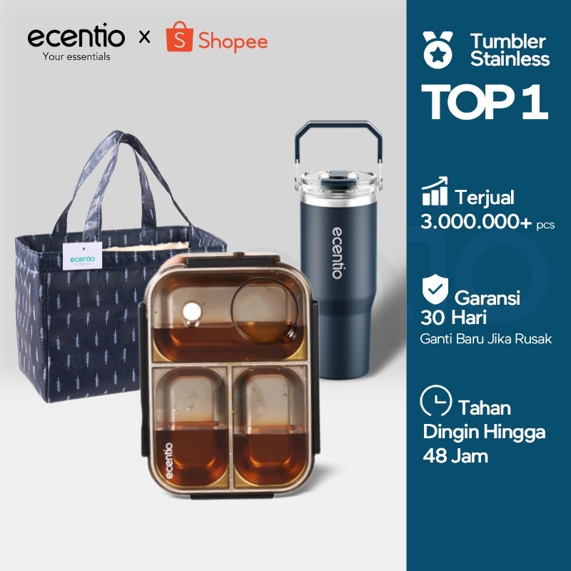 [March Paket]ecentio tumbler Stainless 900ml Portable Thermos Botol minum besar tas tumbler tahan pa