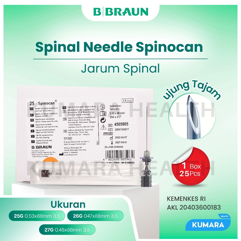 BBRAUN - Spinocan Spinal Needle | Jarum Spinal Box isi 25's | KUMARA