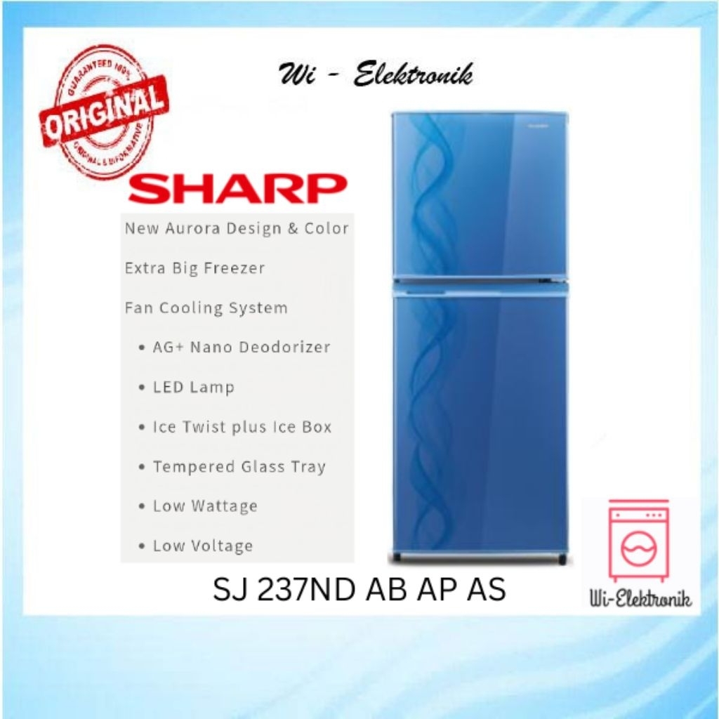 Kulkas 2 Pintu Sharp SJ 237ND AB AP AS Lemari Es 2Pintu SJ237ND 237 ND No Frost Kirei Series