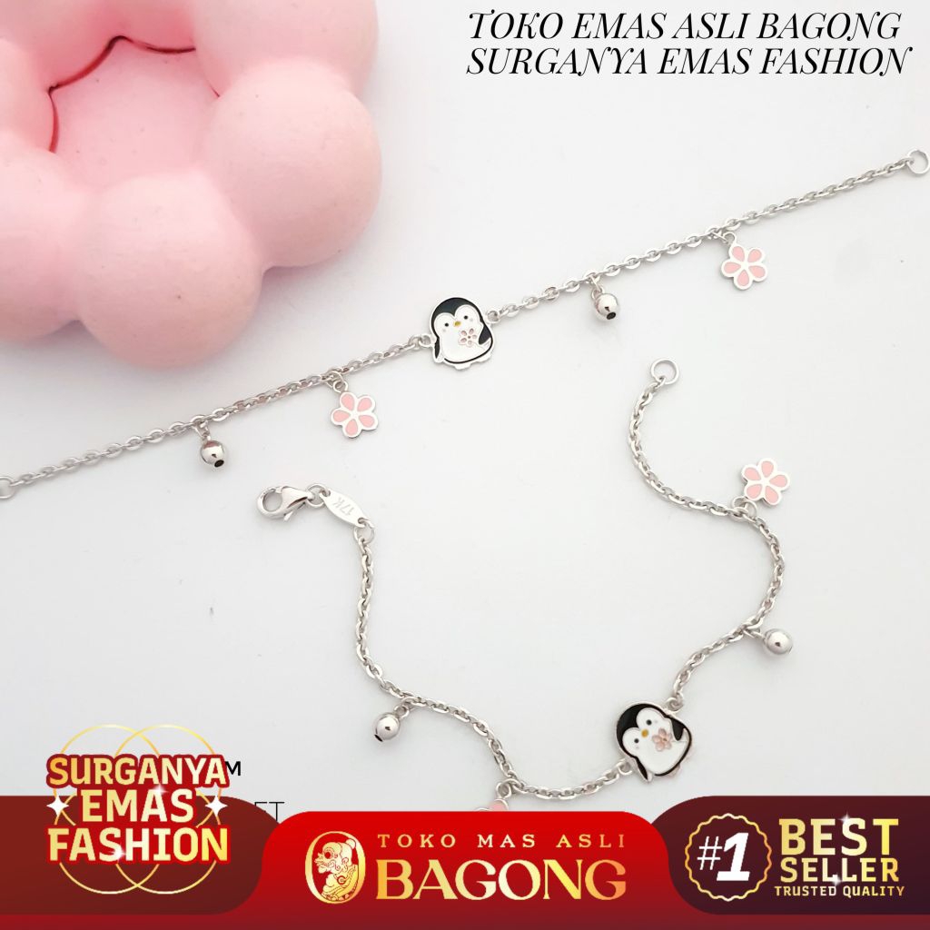 GELANG ANAK KIDS BRACELET PINGUIN WHITEGOLD 17K/750 - ASLI BAGONG GOLD BAGONG BAGONG EMAS