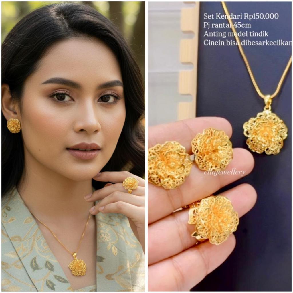 set kendari bunga besar vier33. set perhiasan wanita titanium Rodhium tembaga xuping Lapismas