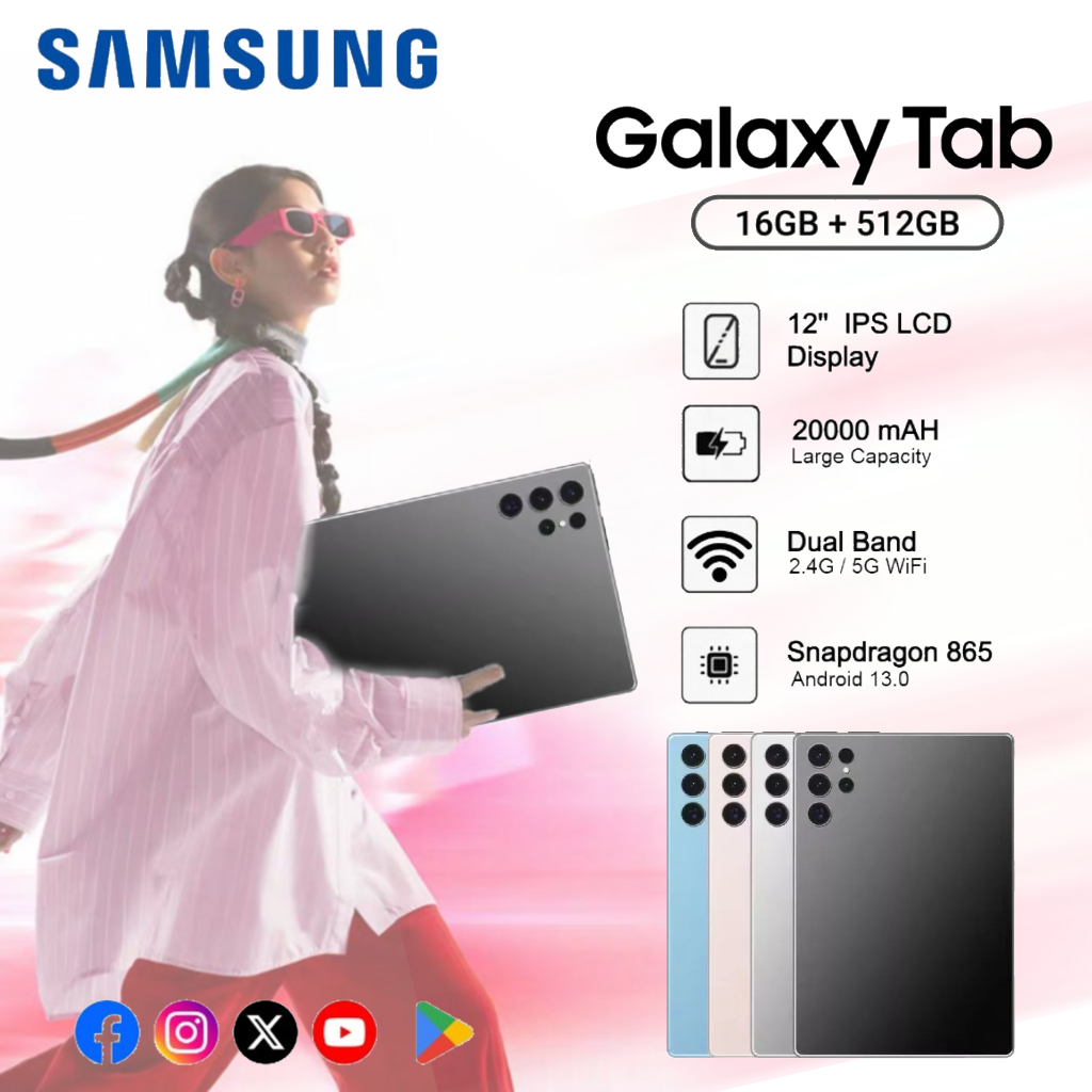 Samsung Tab 5G 12 inci | RAM 16GB + 512GB | Layar HD tajam 2026, untuk pelajar & pekerja kantoran