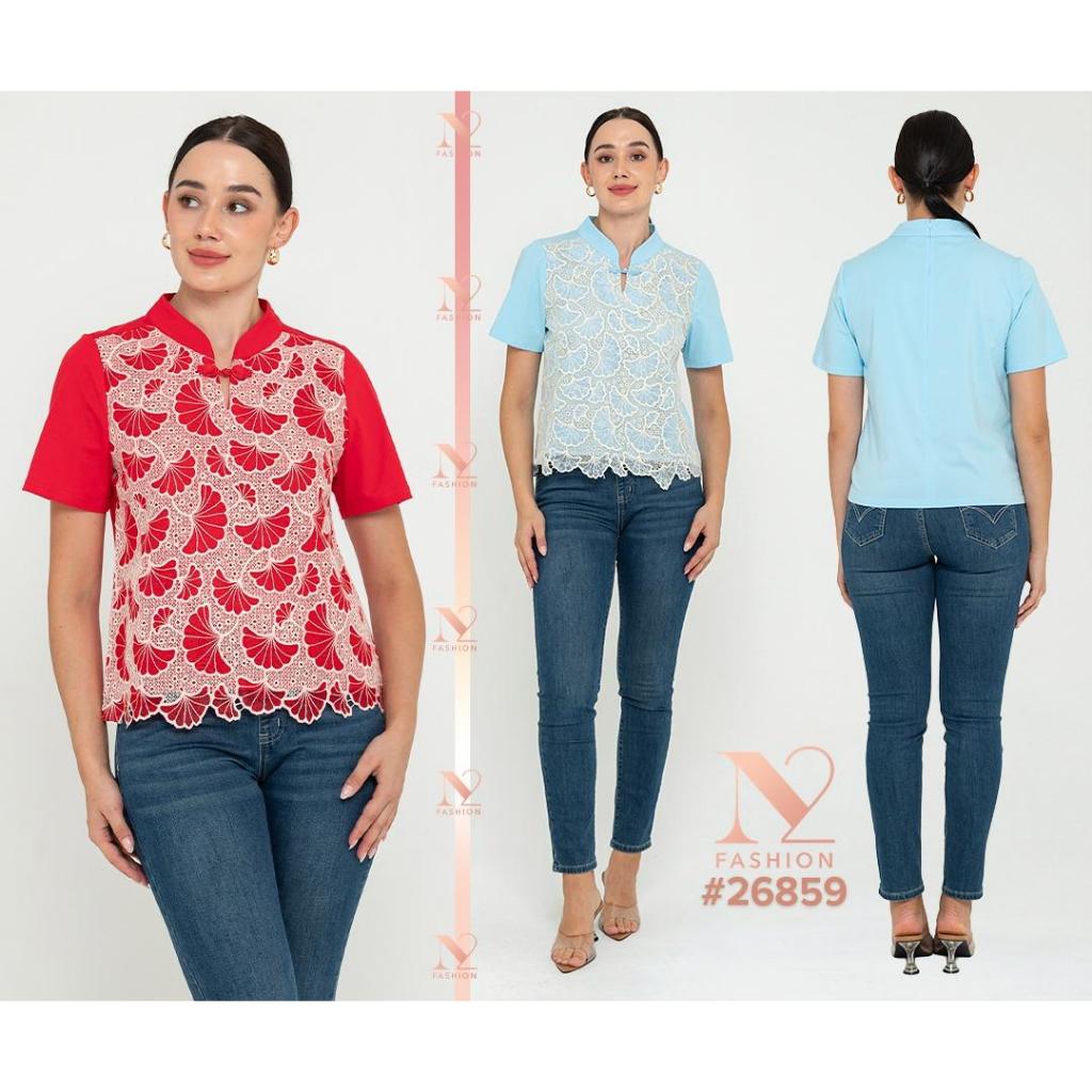 Atasan wanita kaos premium import quality motif bordir bunga-bunga | Blouse premium import quality |