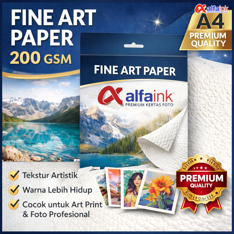 ALFAINK Fine Art Paper A4 200 GSM Glossy Premium – Kertas Foto Inkjet Warna Tajam untuk Art Print & 