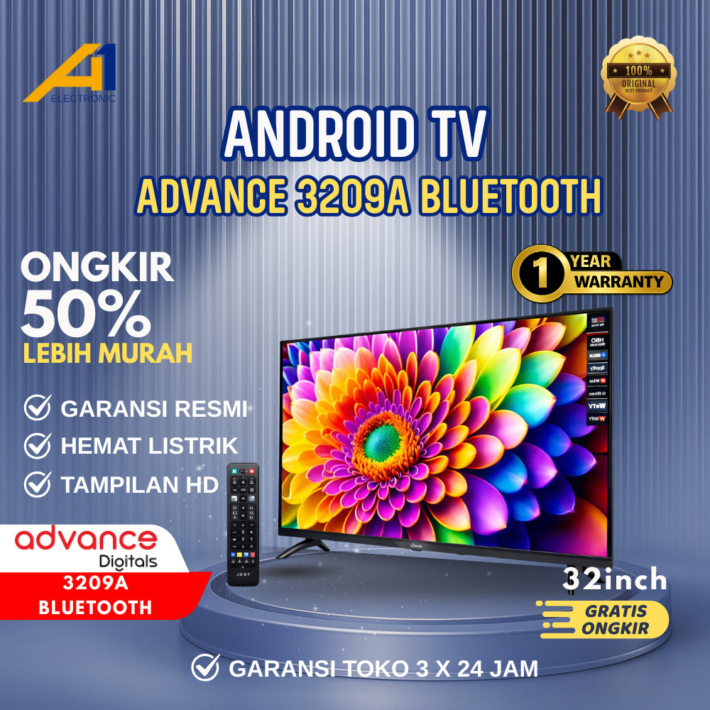 ADVANCE LED TV ANDROID 32 INCH SMART TV FRAMELESS ADV-3209A + Bluetooth