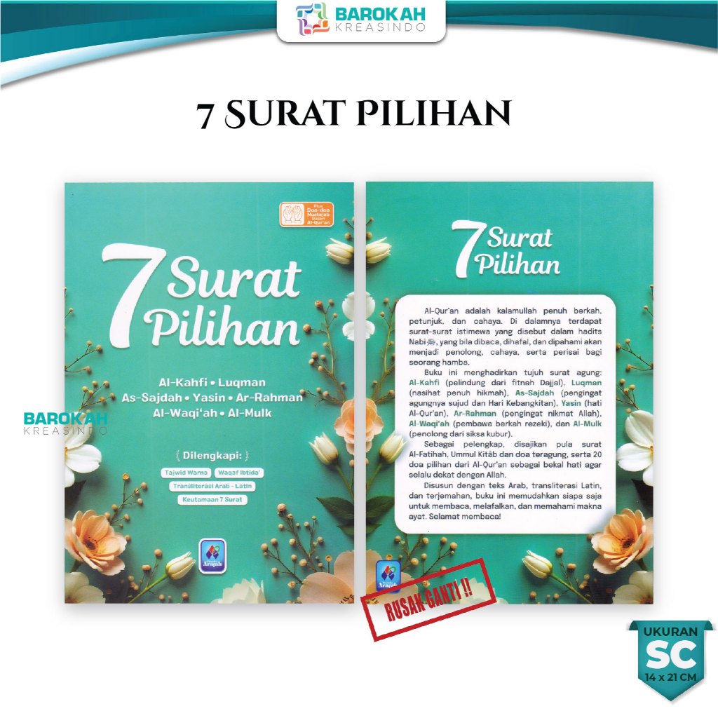 Buku 7 Surat Pilihan Tajwid Warna Latin Terjemah Yasin Al Kahfi Al Waqiah Al Mulk Arafah