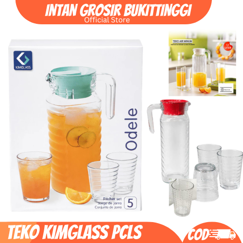 Teko Drink Set Isi 5 Pcs Kimglass Toraja Pitcher Teko Set Kaca Motif Garis