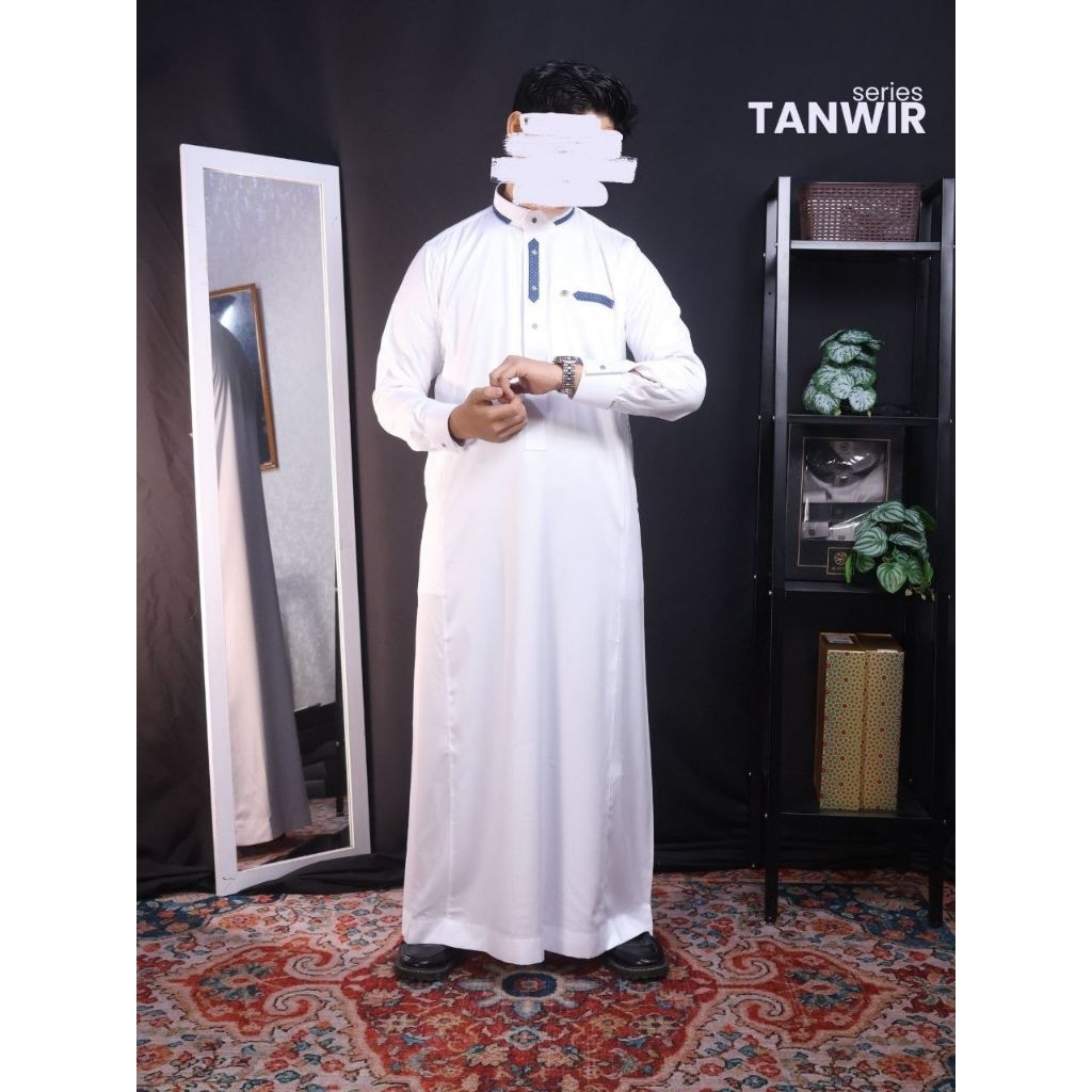 Jubah Alnoor Putih Kombinasi Lengan Manset Terbaru