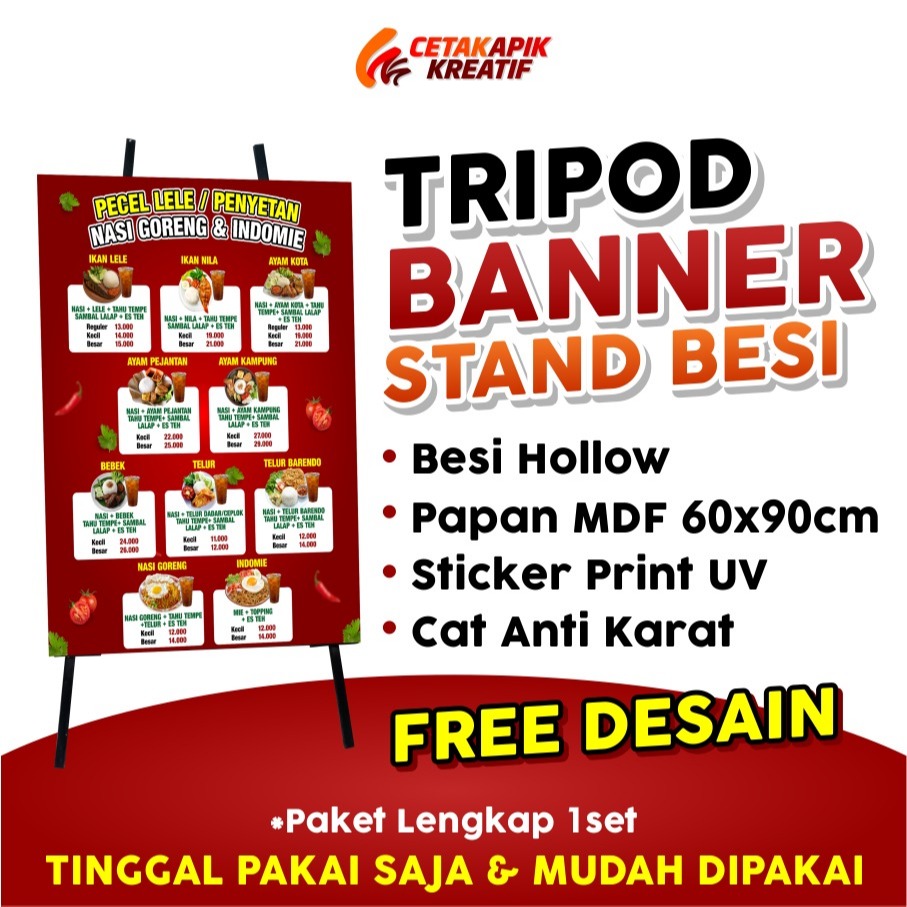 Tripod Papan Ucapan Akrilik / Tripod Banner 1 Sisi / Stand Frame / Standing Banner Wedding / Standin