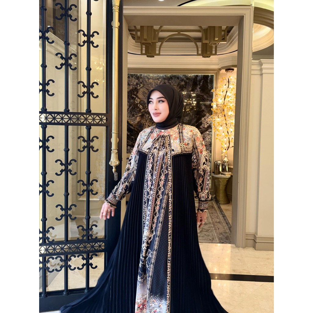Shellasaukia gamis black Raya Viral rompi lepas