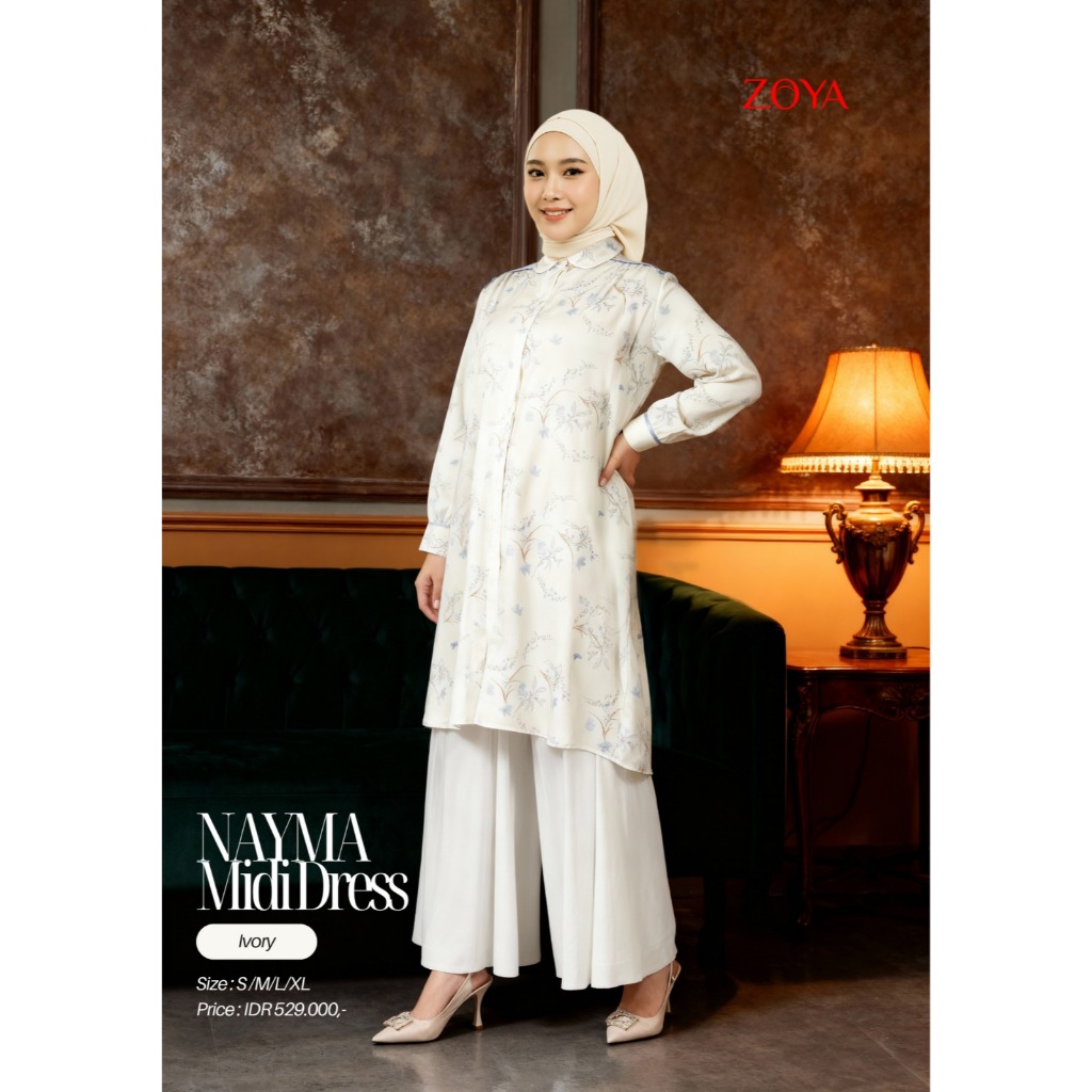 Zoya Garut - Nayma Midi Dress - Bahan Premium Sateen - midi dress loose