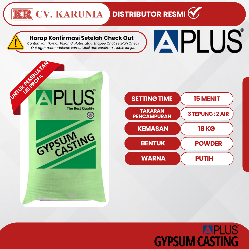 Aplus Gypsum Casting 18KG | Plester Semen Tepung Gipsum Cetak List Profil Ornamen