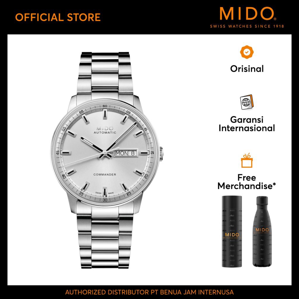 MIDO M0214301103100 Commander Datoday Stainless Silver