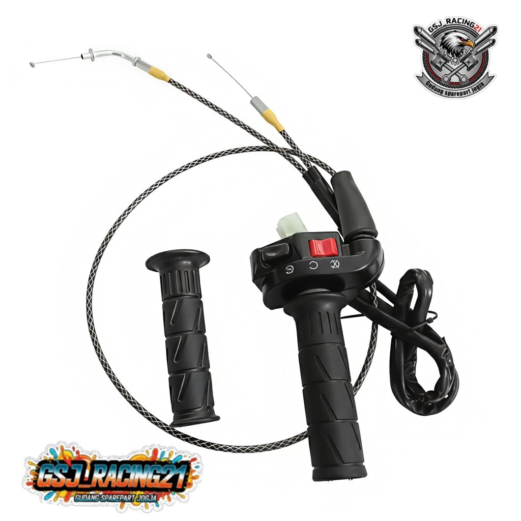 Gas Spontan KSR F1zr Kabel Cabang 2 Motif Serat Karbon PNP F1zr Satria 2T, Sudah Plus Handrip Tingga