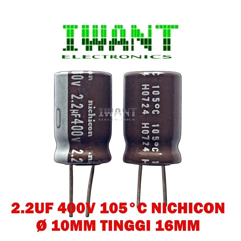 2.2UF 400V 105°C NICHICON CAPASITOR ELCO 2.2UF 400VOLT KAPASITOR ELKO 2.2UF 400V