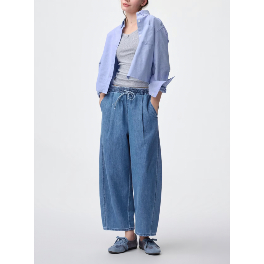 Light Denim Barrel Ankle Pants Gu Japan- Pre Order