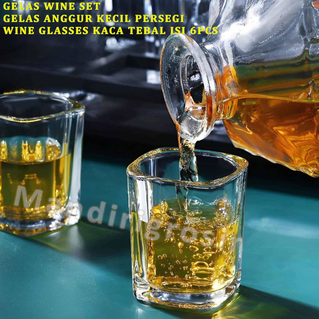 Gelas Anggur Kecil Persegi * Gelas Wine * Wine Glass Kaca Tebal * Isi 6pcs