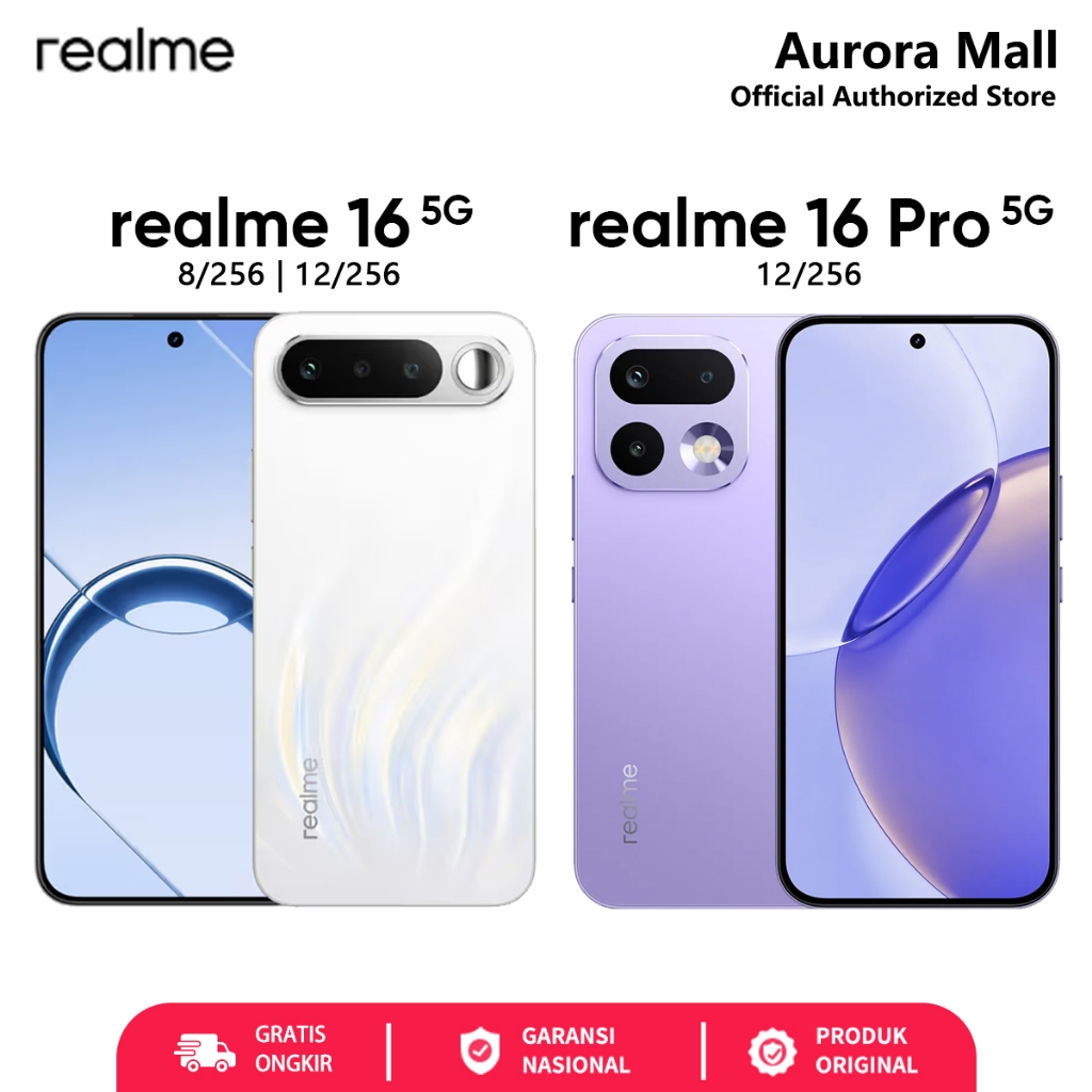 realme 16 & 16 Pro 5G 12/256GB (12GB+14GB Extended RAM) Official Store HP Android Terbaru Handphone