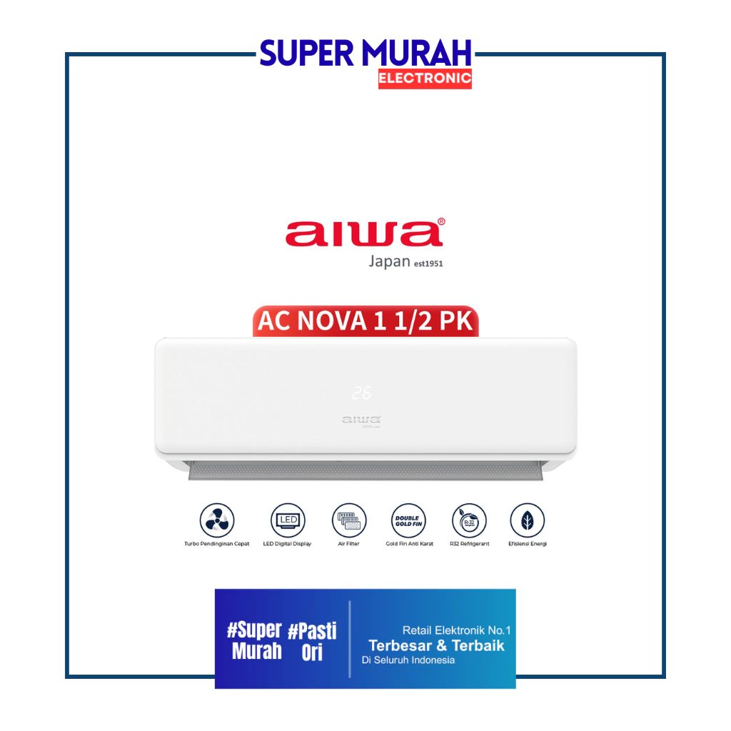 AC AIWA 1 PK NOVA R32 / AC Split 1 PK Low Watt Murah Berkualitas | SM ELECTRONIC