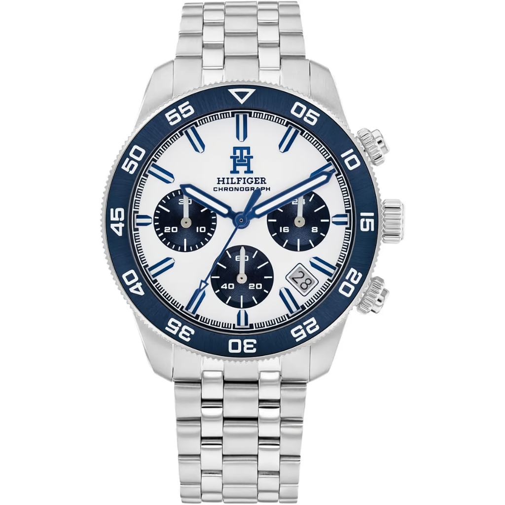 Tommy Hilfiger Silver Steel White Dial Chronograph Men's Watch - 1792157