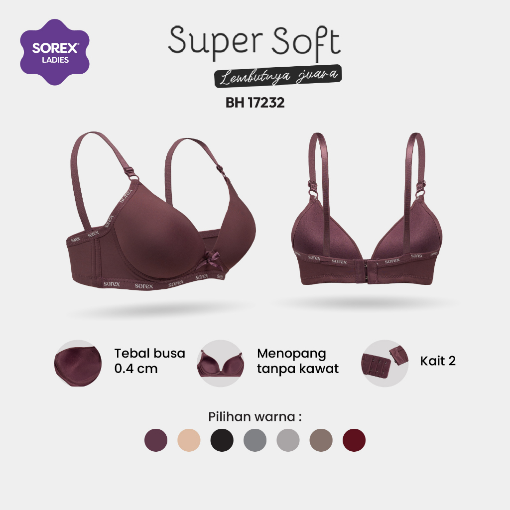 Sorex Bra Busa Tanpa Kawat Kait 2 Setara Cup A - B BH Harian Casual Style Bra 17232
