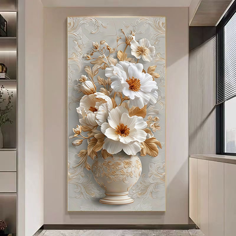 Hiasan Dinding Kanvas Besar Bunga Mewah - Lukisan Abstrak Modern Minimalis Estetik